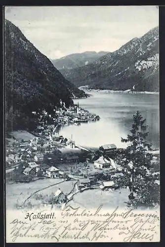 AK Hallstatt, Ortsansicht aus der Vogelschau