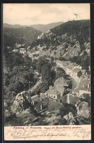 AK Mödling, Klausen, Gegen die Burg Mödling gesehen