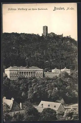 AK Baden /N.-Oe., Schloss Weilburg mit Ruine Rauheneck