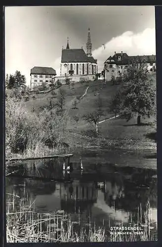 AK Strassengel, Uferpartie mit Blick zur Kirche