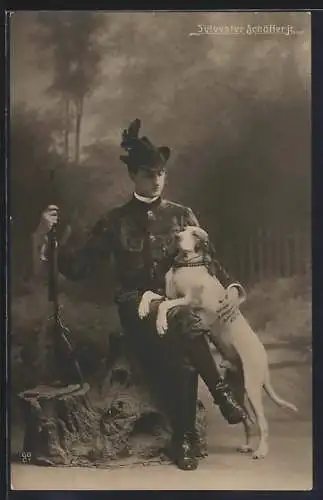 AK Schauspieler Sylvester Schäffer jr. mit seinem Jagdhund