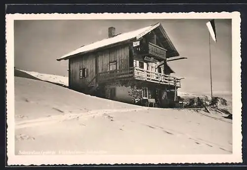 Klapp-AK Jahnhütte /Viehhofen, Berghütte im Winter, Pächter Fritz Aigner