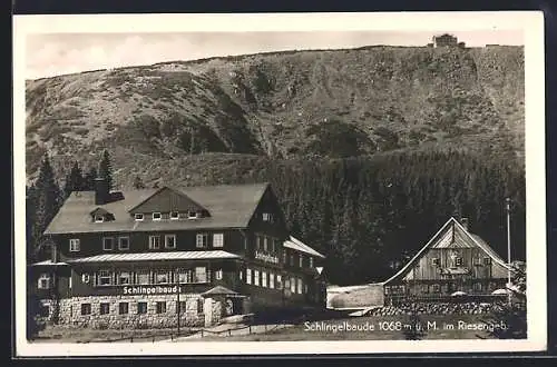 AK Schlingelbaude im Riesengebirge, Blick auf die Berghütte