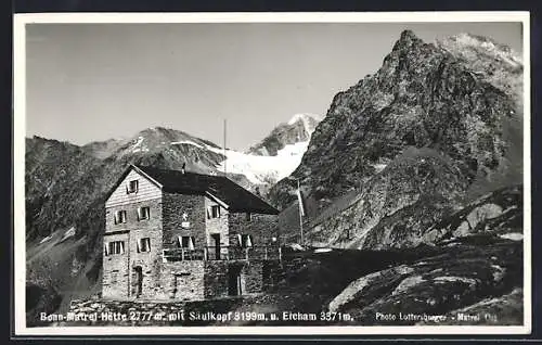 AK Bonn-Matrei-Hütte, Berghütte gegen Säulkopf und Eicham