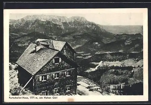 AK Purtscheller-Haus am Hohen Göll, Panorama mit Blick ins Tal