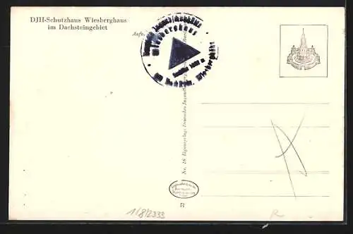 AK Wiesberghaus im Dachsteingebiet, Blick auf das DJH-Schutzhaus