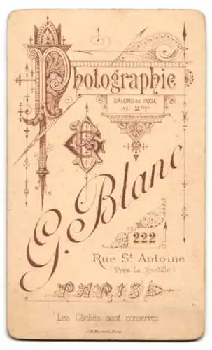 Fotografie G. Blanc, Paris, Rue St. Antoine 222, Porträt eines jungen Mannes