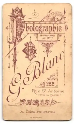 Fotografie G. Blanc, Paris, Rue St. Antoine 222, Porträt eines Mannes mit Schnurrbart