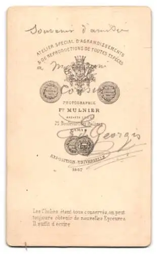 Fotografie Ferd. Mulnier, Paris, Boulevard des Italiens 25, Porträt eines Mannes mit Schnurrbart