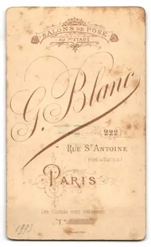 Fotografie G. Blanc, Paris, Rue St. Antoine 222, Porträt eines eleganten Herrn