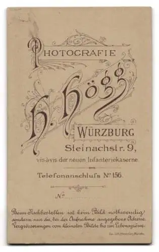 Fotografie H. Högg, Würzburg, Steinachstr. 9, Porträt einer Frau