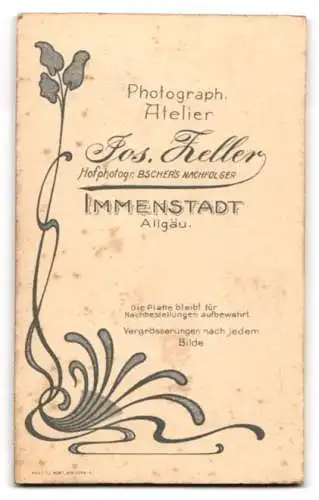 Fotografie Jos. Keller, Immenstadt, Vis-à-vis d. Bahnhof, Porträt eines jungen Mannes