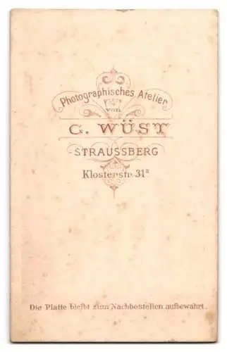 Fotografie G. Wüst, Straussberg, Klosterstrasse 31a, Frau an einem Stuhl