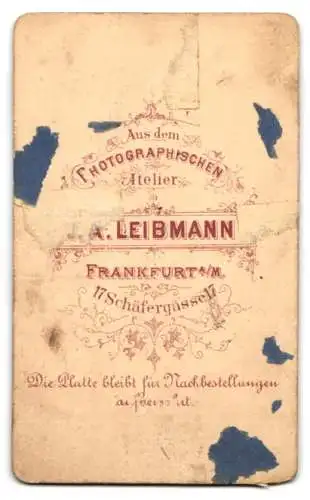 Fotografie J. A. Leibmann, Frankfurt am Main, Schäfergasse 17, Porträt eines jungen Mannes