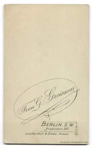 Fotografie Frau G. Greiszen, Berlin, Friedrichstr. 207, Porträt einer Dame