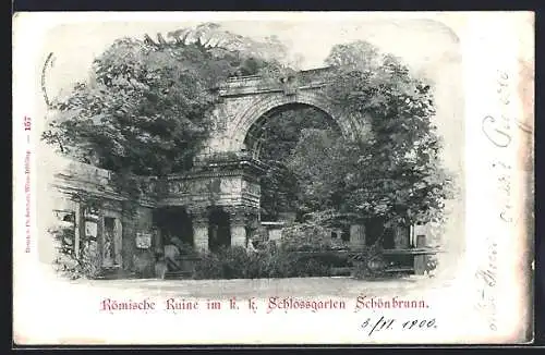 AK Wien, Römische Ruine im k. k. Schlossgarten Schönbrunn