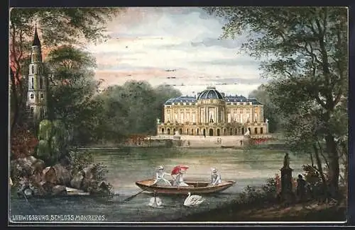 AK Ludwigsburg / Württemberg, Schloss Monrepos, Damen im Ruderboot