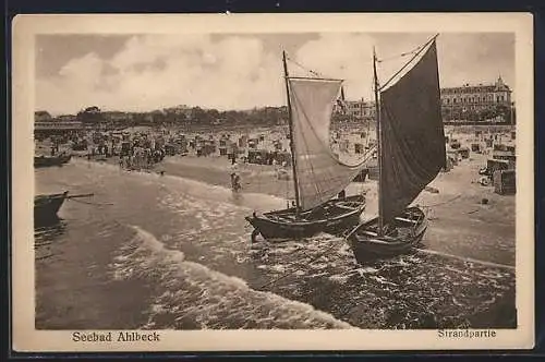 AK Ahlbeck / Ostseebad, Strandpartie, Segelboote