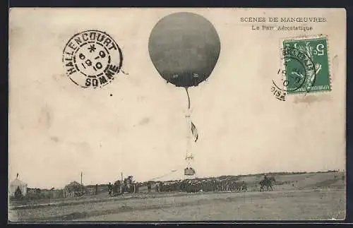 AK Scenes de Manoeuvres, Le Parc Aerostatique, Militär-Ballon