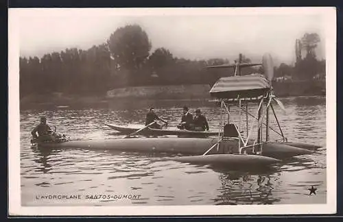 Foto-AK Wasserflugzeug Santos-Dumont vor dem Start