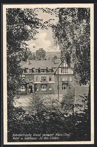 AK Grund / Freital, Genannt Klein-Tirol, Hotel und Gasthaus Zu den Linden