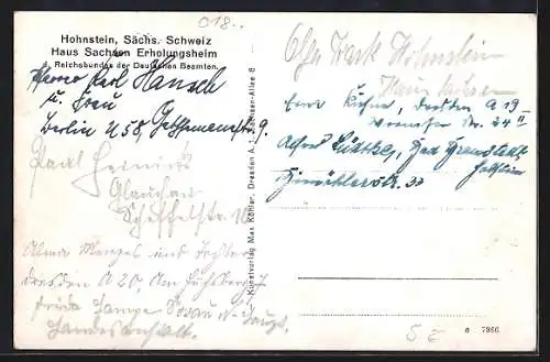 AK Hohnstein / Sächs. Schweiz, Haus Sachsen Erholungsheim