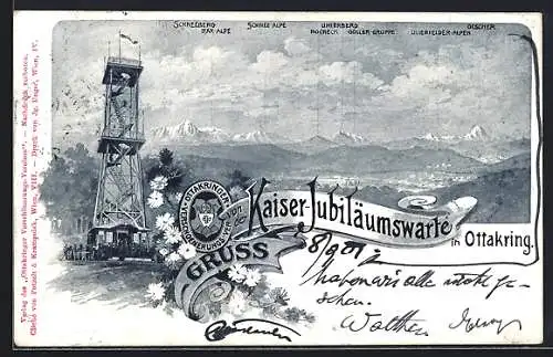 Lithographie Wien-Ottakring, Kaiser - Jubiläumswarte