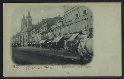 Mondschein-AK Wien, Landstrasse, Hauptstrasse mit Geschäften