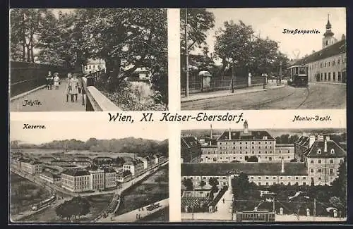 AK Wien, Kaiser Ebersdorf, Kasrne, Idylle, Montur-Depot