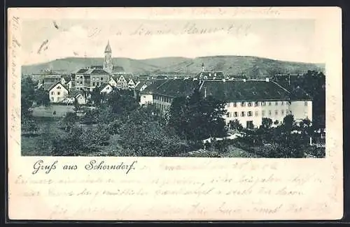 AK Schorndorf / Württ., Teilansicht mit Kirche