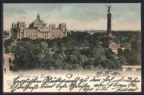 AK Berlin, Reichstagsgebäude und Siegessäule