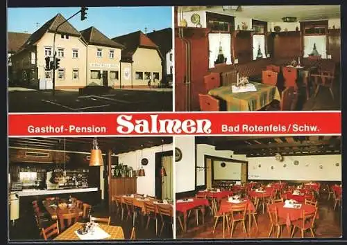 AK Bad Rotenfels / Schwarzwald, Gasthof-Pension Salmen, Eingang und Innenraum, Bes. Fam. H. Thuy