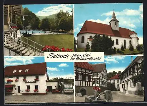 AK Selbach im Murgtal, Gasthaus Pension Engel, Kirche, Freibad