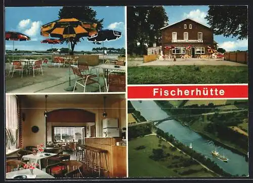 AK Hademarschen, Gasthaus Fischerhütte, Bes. Dieter Cohrt, Flusspartie aus der Vogelschau