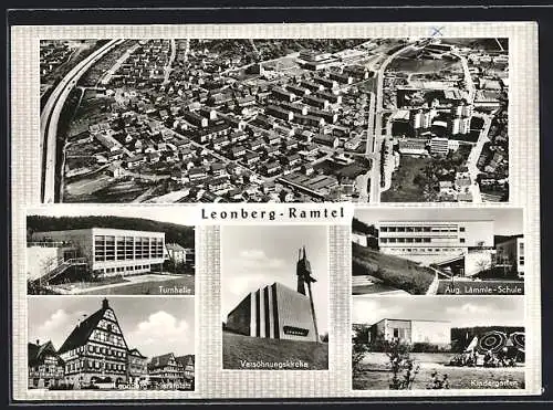 AK Leonberg-Ramtel / Württ., Turnhalle, Aug. Lämmle-Schule und Kindergarten