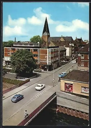 AK Bocholt, Aa-Brücke und Blick auf die Stadt