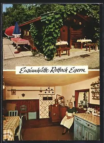 AK Rottach-Egern, Gasthaus Enzianhütte, Bes. Johann Hagn, Aussen- und Innenansicht