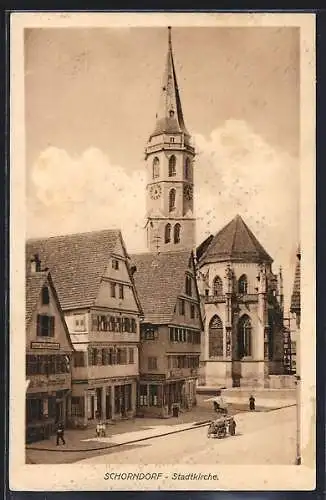 AK Schorndorf / Württ., Stadtkirche mit Gasthaus Adler