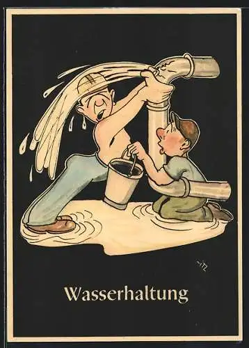 Künstler-AK sign. H. Moritz: Wasserhaltung, Bergbau