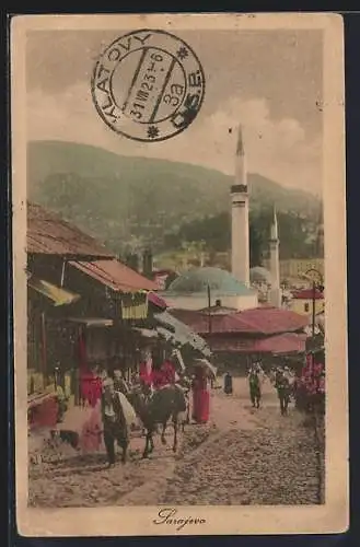 AK Sarajevo, Strassenpartie mit Blick zur Moschee