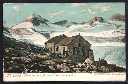 AK Kürsinger Hütte, Personen vor der Berghütte