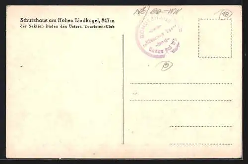 AK Schutzhaus am Hohen Lindkogel, Motiv mit Schneeberg und Göller