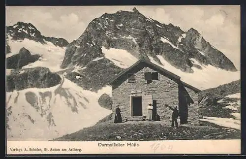 AK Darmstädter Hütte, Ortsansicht mit Bergen