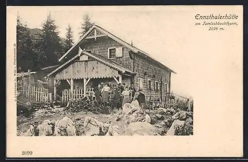 AK Ennsthalerhütte, ein Gruppenbild am Hauseingang