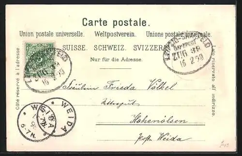 Lithographie Geneve, Schweizerin in Tracht, Ortsansicht