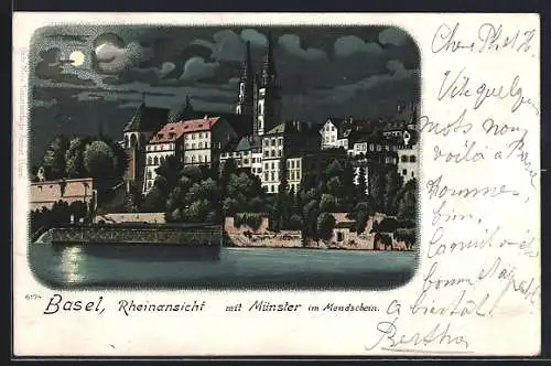 Lithographie Basel, Teilansicht mit Münster