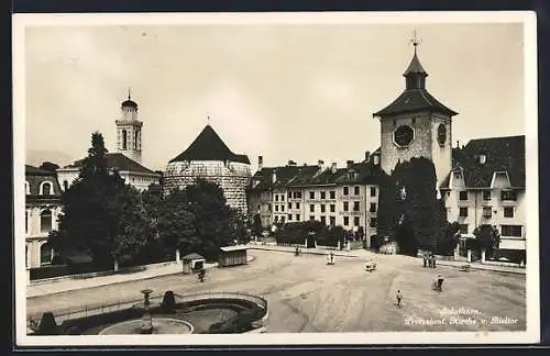 AK Solothurn, Prot. Kirche u. Bieltor mit Restaurant