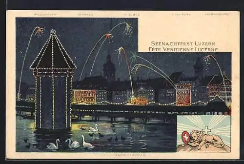 Künstler-AK Luzern, Feuerwerk während des Seenachtsfestes