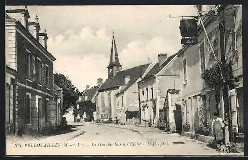 AK Pellouailles, La Grande Rue et L`Eglise