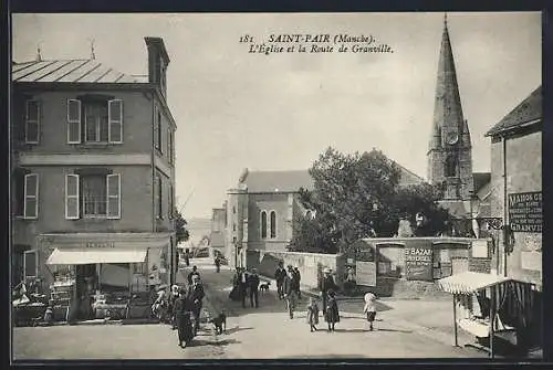 AK Saint-Pair, L`Église et la Route de Granville